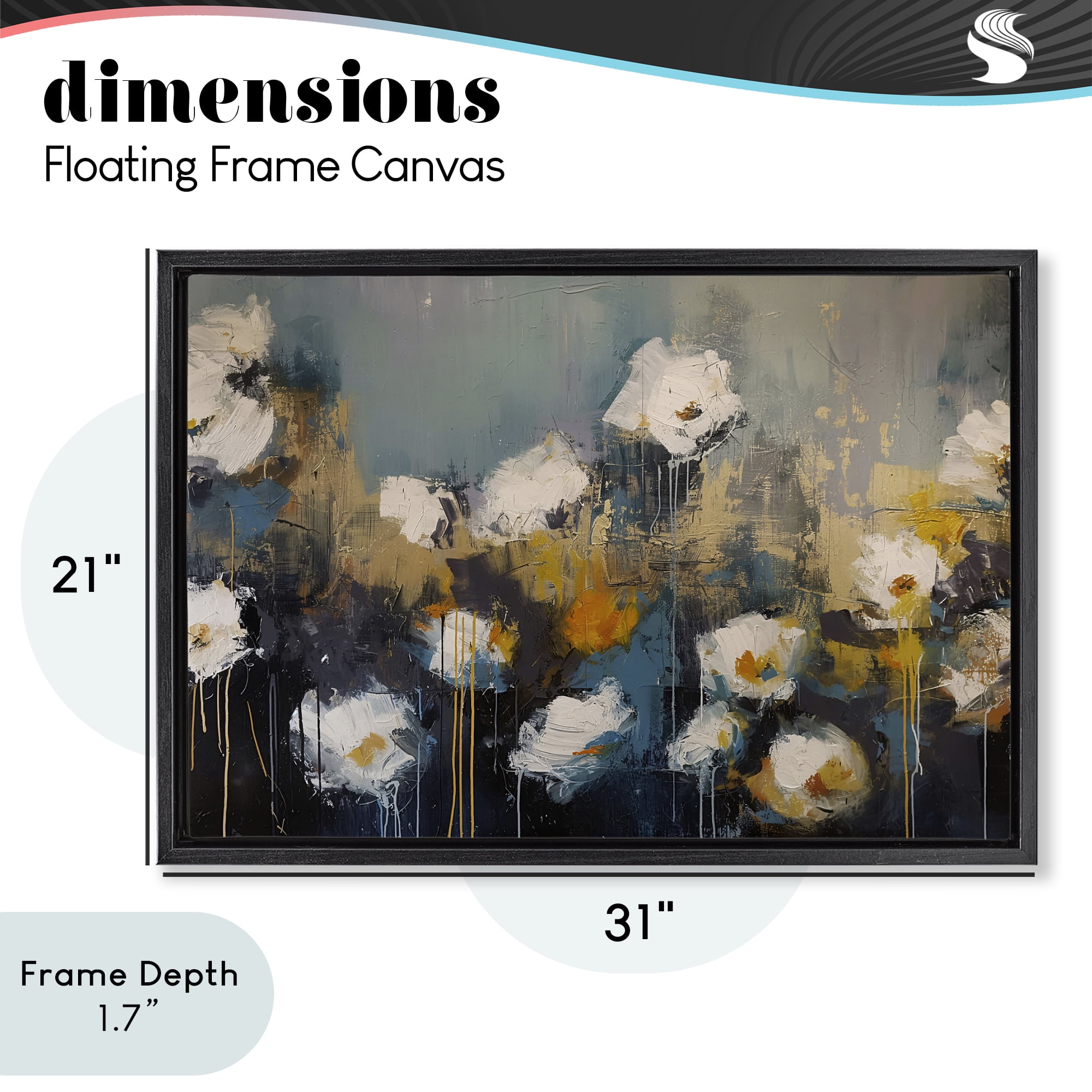 Stupell Industries Contemporary Paint Drip Blossoms Black Framed Floater Canvas Wall Art, design by Jacky Ngan