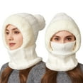 thumbnail image 2 of IDALL Womens Knit Beanie Hat Fleece Lined Winter Scarf Mask Set Snow Caps Plush Earmuff Skull Hats with Pompom White 4 One Size, 2 of 6