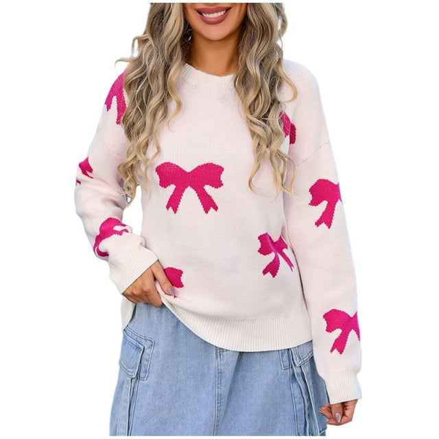 Rbaofujie Chandails à Col Rond pour Femmes, Décontractés, Col Rond, Grande Fleur Imprimée, Chandail à Manches Longues, Haut, Rose, Chandails d'Automne