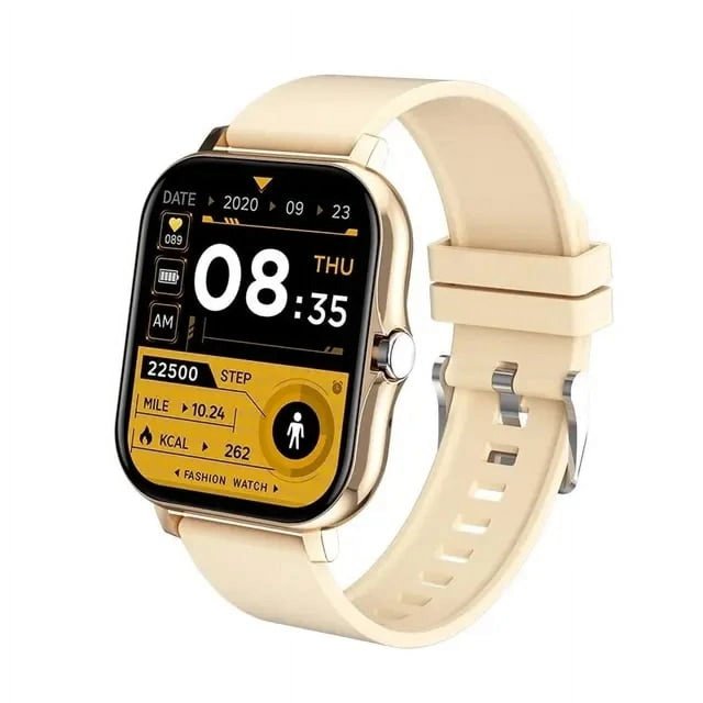 New +3pc Straps Smart Watch Women Men Smartwatch Sport Smart-watch For Android IOS Fitness Tracker With BT Call Music Heart Rate Gold_18 Original Box