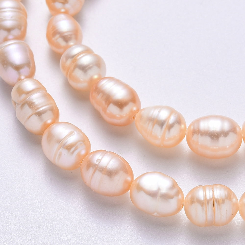 5pcs Natural Cultured Freshwater Pearl Beads Strands Rice PeachPuff 7~13x7~8mm Hole: 0.8mm about 32~40pcs/strand 12.99 inch