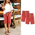 thumbnail image 2 of ZACPNCV 2PC Shorts for Girls Summer Casual Knee Length Bermuda Shorts Kids High Waisted Drawstring Short Pants Teen Girls Clothes Watermelon Red 5-6 Years, 2 of 5
