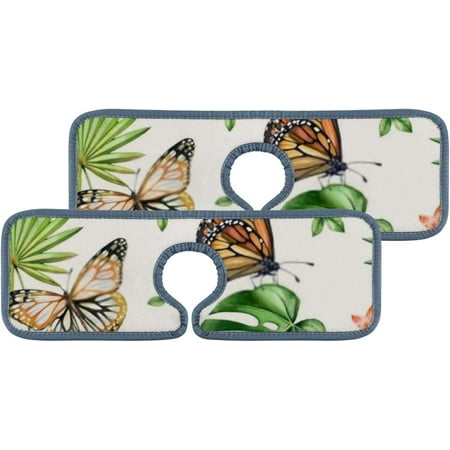 

SKYSONIC Faucet Absorbent Mat 4 Pcs Watercolor Tropical Butterflies Dragonflies Kitchen Faucet Splash Catcher Washable Counter Drying Pads Behind Faucet for Kitchen Bathroom