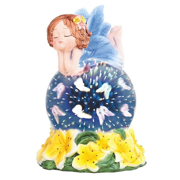 FC Design 7.5"H Blue Fairy with Yellow Flowers Optic Globe with LED Light Figurine Statue Sculpture Ornament Decoration Home/Room Decor and Unique Gift Ideas for Housewarming, Holidays and Birthdays