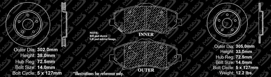 Max Brakes Front /& Rear Premium Brake Kit OE Series Rotors + Ceramic Pads Fits 2012-2016 Town /& Country KT171643
