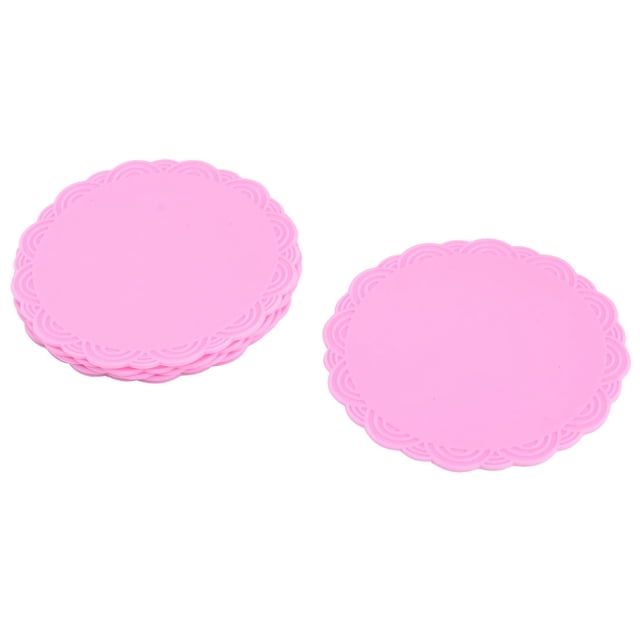 Juego de 6 posavasos de silicona redondos antideslizantes y resistentes al calor para teteras y tazas, color rosa