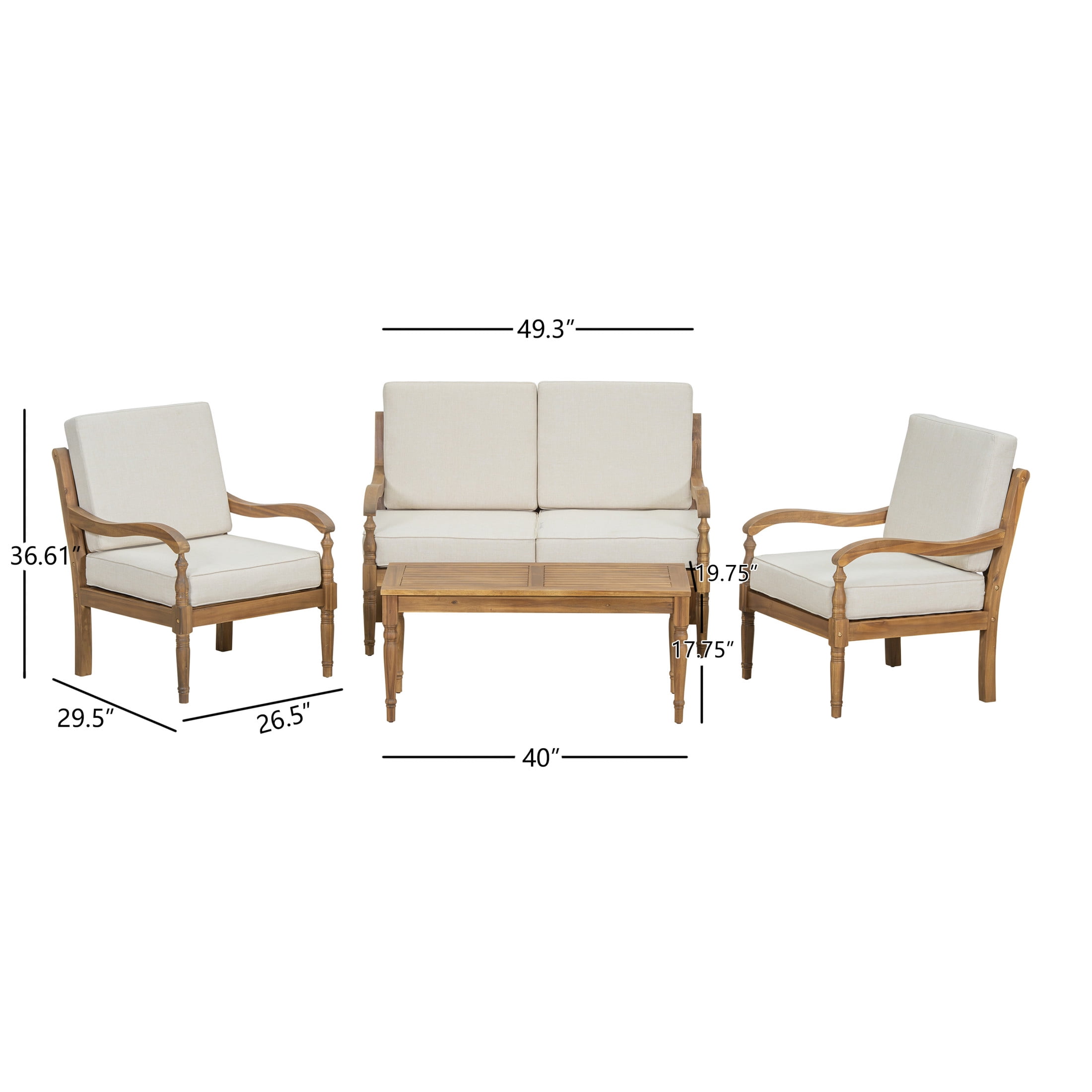 Christopher Knight Home 4-Piece Outdoor Sofa Seating Group with Cushions, Acacia Wood Patio Set, Natural + Beige