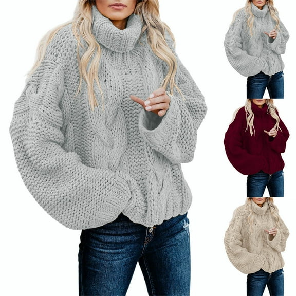 Sriper Oversized Cable Knit Sweaters for Women Chunky Long Sleeve Turtleneck Sweater Baggy Thick Warm Soild Color Pullover Tops Ladies Fashion Outfits