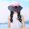 thumbnail image 4 of Kids Girls Ponytail Summer Sun Hat Wide Brim UV Protection Bucket Cap Women Outdoor Wide Brim Foldable Safari Fishing Cap, 4 of 5