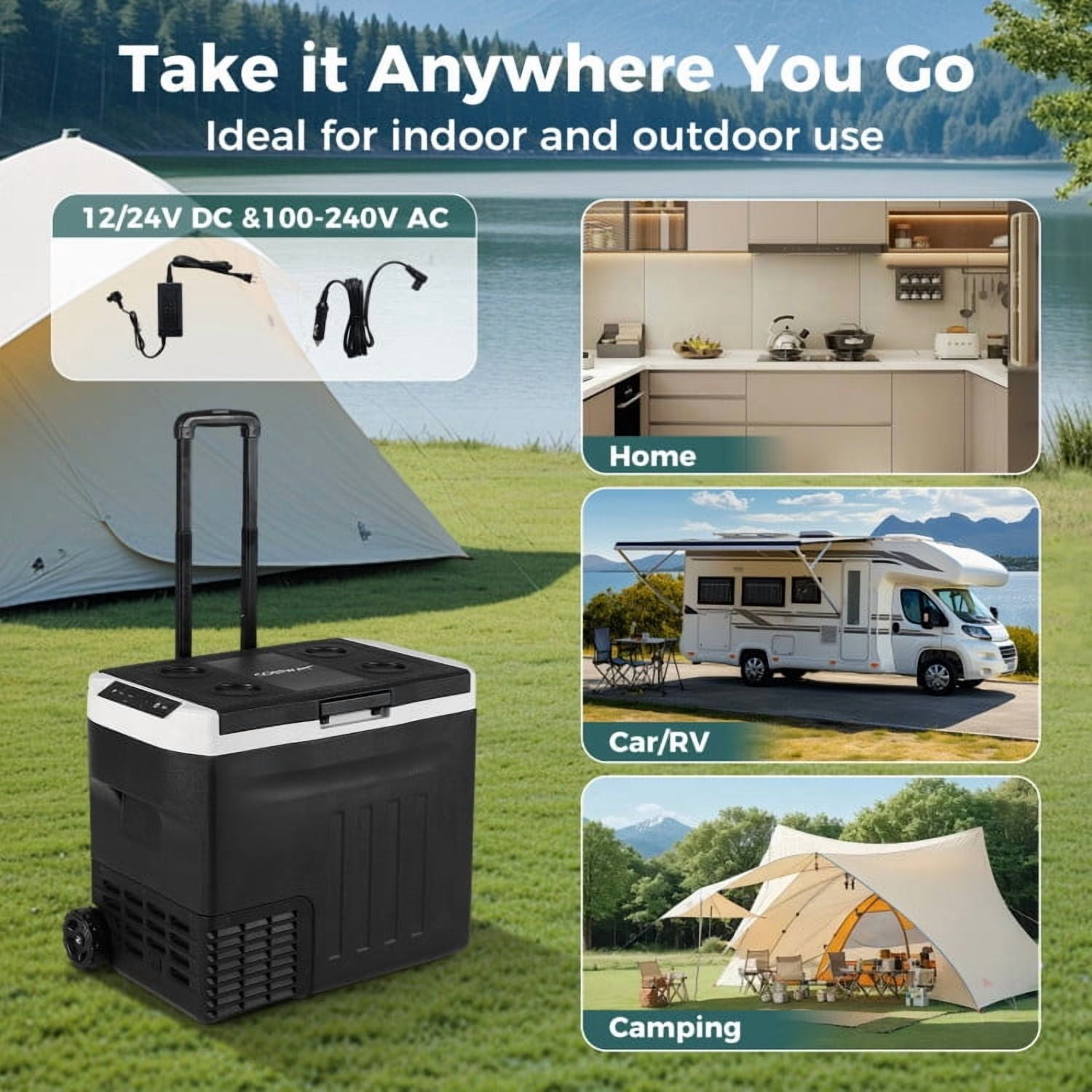YYAo Cooler Ice Chest, Insulated Cooler,12V Car Refrigerator 42QT with Touch Panel and Removable Divider-L