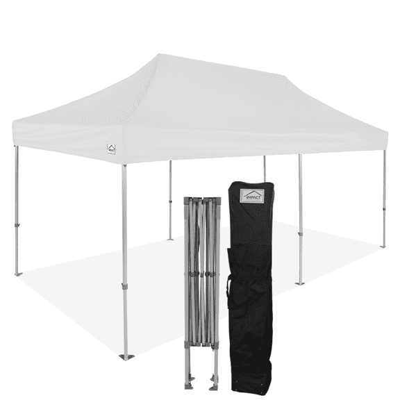 Impact Canopy 10x20 Instant Pop Up Canopy Tent, Commercial Grade Aluminum Frame, Wheeled Roller Bag, White