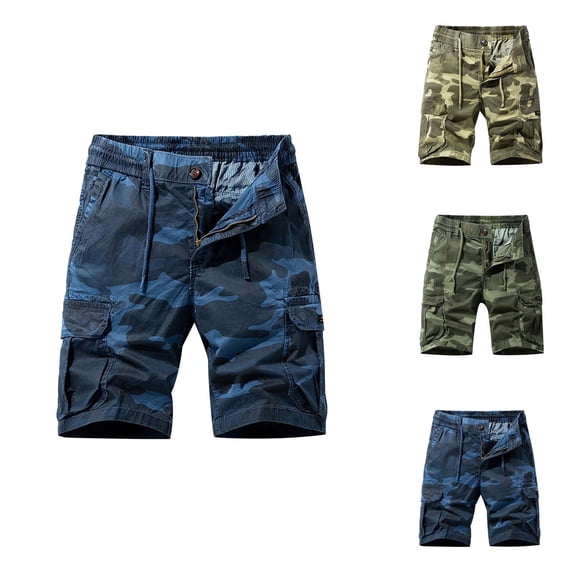 Cargo Shorts for Men 2026 Summer Casual Elastic Waist Straight Leg Knee Length Denim Shorts with Pockets