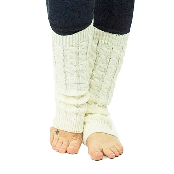 Exotic Identity Leg Warmers Cable Knit Vail Cold Weather Wear for Women - M - Cream
