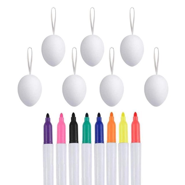 Decoraciones de huevos de Pascua, huevos de Pascua blancos con cuerda colgante, pintura artesanal de Pascua para decoración y regalo