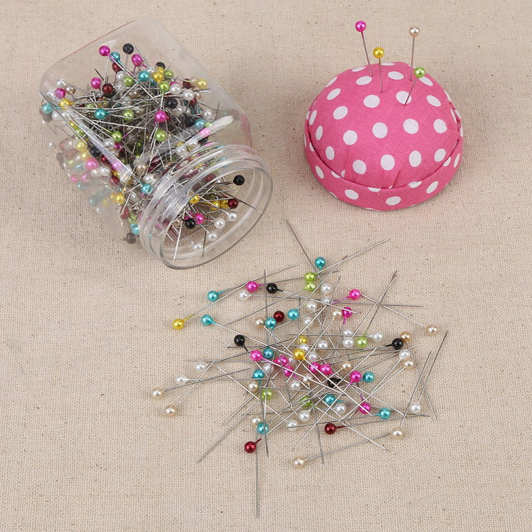 Tebru Straight Pins, 500Pcs Beads Needles Quilting Pins in Fabric Covered  Pin Cushion Bottle Sewing Craft, Dressmaking Pins 