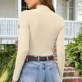thumbnail image 6 of QQAMB Women's Mock Turtleneck Long Sleeve Shirts Ribbed Knit Lightweight Pullover Sweater Stretch Fitted Thermal Top Beige M, 6 of 6