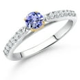 thumbnail image 2 of Gem Stone King 0.48 Ct Blue Tanzanite G/H Lab Grown Diamond 10K White and Yellow Gold Engagement Ring (Size 5), 2 of 4