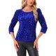thumbnail image 1 of INSPIRAR CHIC Blusas de terciopelo con lentejuelas para mujer, con corte, de media manga, para fiesta, club y vacaciones, L Azul Oscuro, 1 of 6