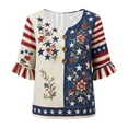 thumbnail image 4 of Wang6 250th Anniversary USA Shirts for Womens Plus Sized America Flag Printed V Neck Tshirts 4th of July Button Tops 3/4 Sleeve Independence Day Graphic Tees 0527liBlue2 XL, 4 of 4