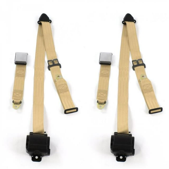 Airplane 3 Point Tan Retractable Bucket Seat Belt Kit with 2 Belts for 1959-1960 Chevy Impala