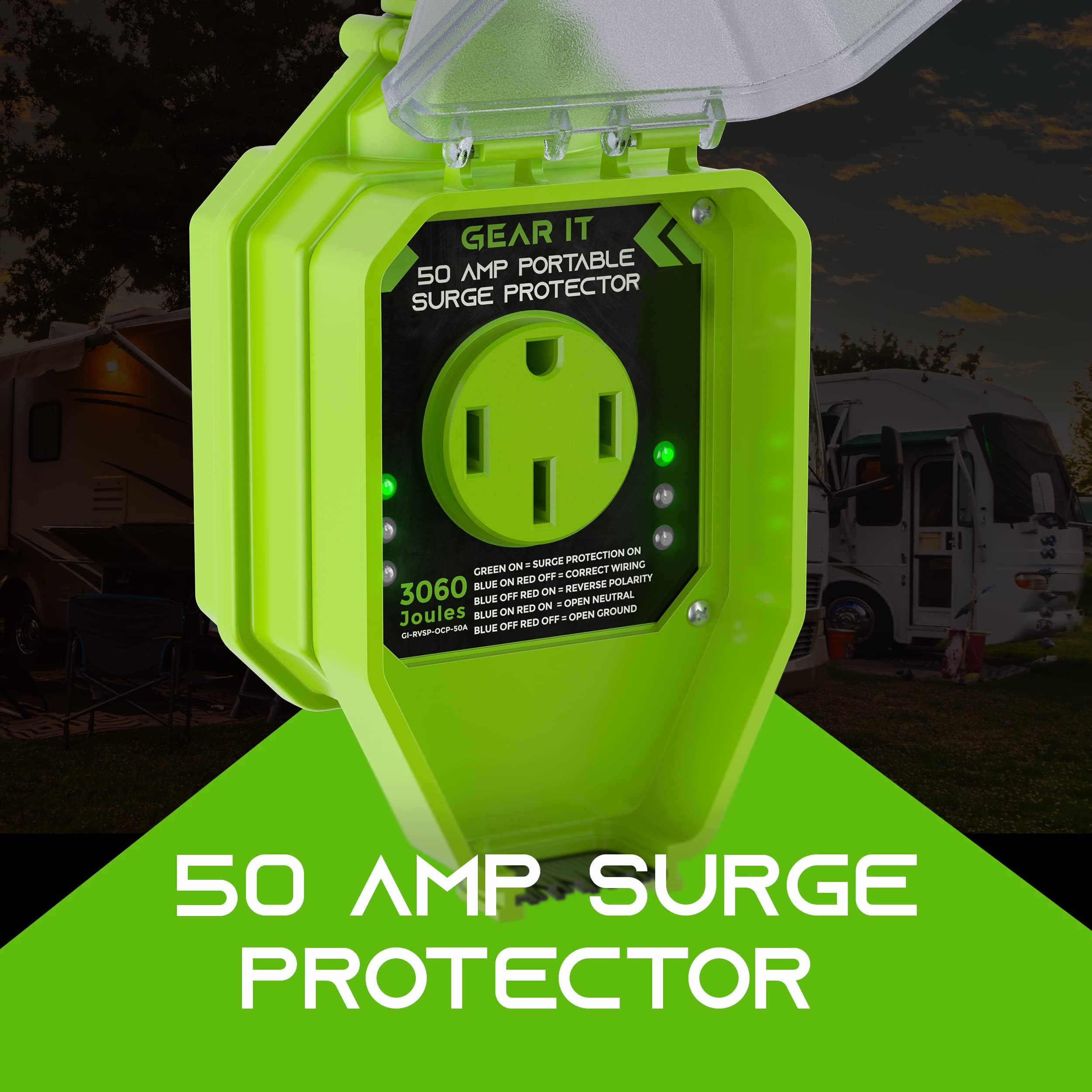 GEARit RV Surge Protector 50 AMP - Circuit Analyzer Voltage Protector/Monitor (3060 Joules) OCP Over Current Protection - Weather Resistant 50A Extension Plug for RV Trailer Travel Outdoor Camper