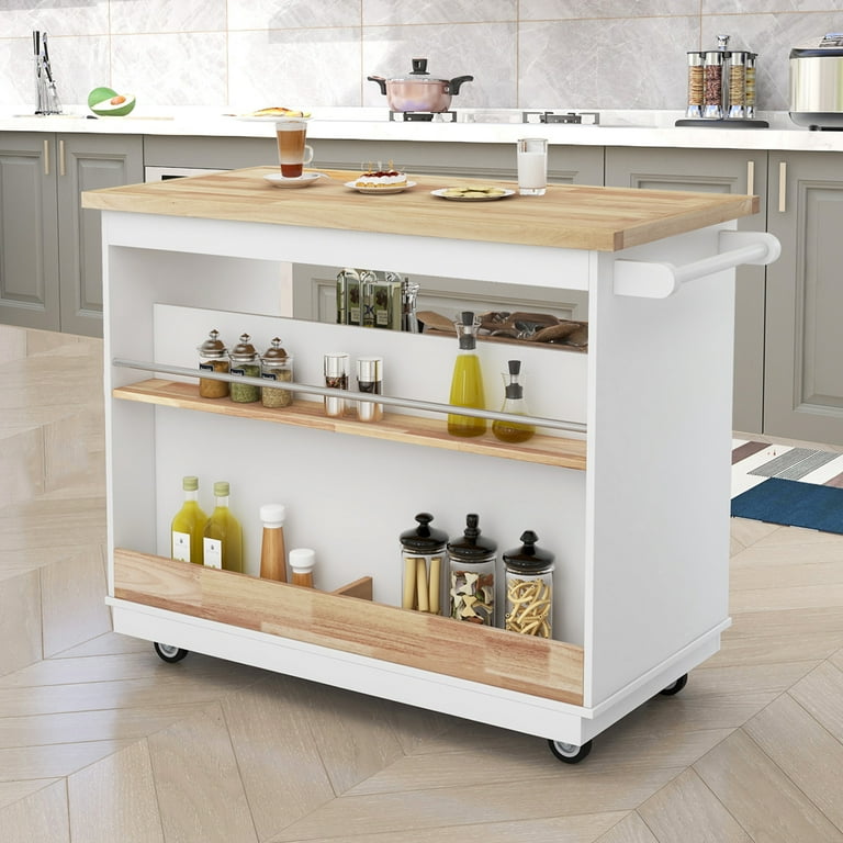 White Kitchen Island Cart Farmhouse Kitchen Island with Storage 4 Tier Kitchen Utility Cart Rolling Mobile Kitchen Island with Drawer Spice Rack and Wine Rack Walmart