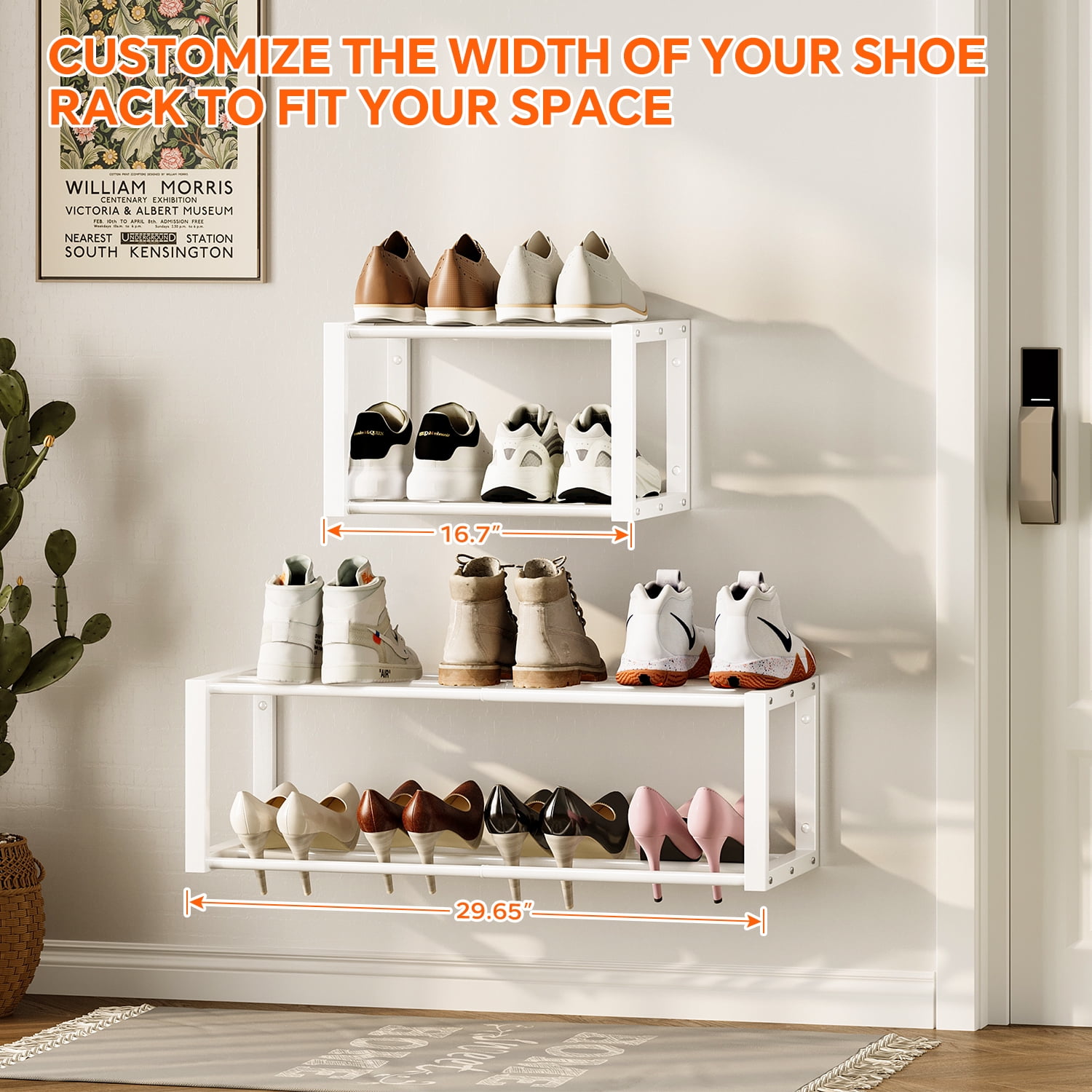 Hanging Shoe Organizer,2 Pack Wall Mounted Shoe Rack Holds 12 Pairs,Space Saving Metal Wall Shoe Rack,Hanging Shoe Rack Shoe Holder for Small Space,Entryway,Closet,RV,Camper（Sliver)