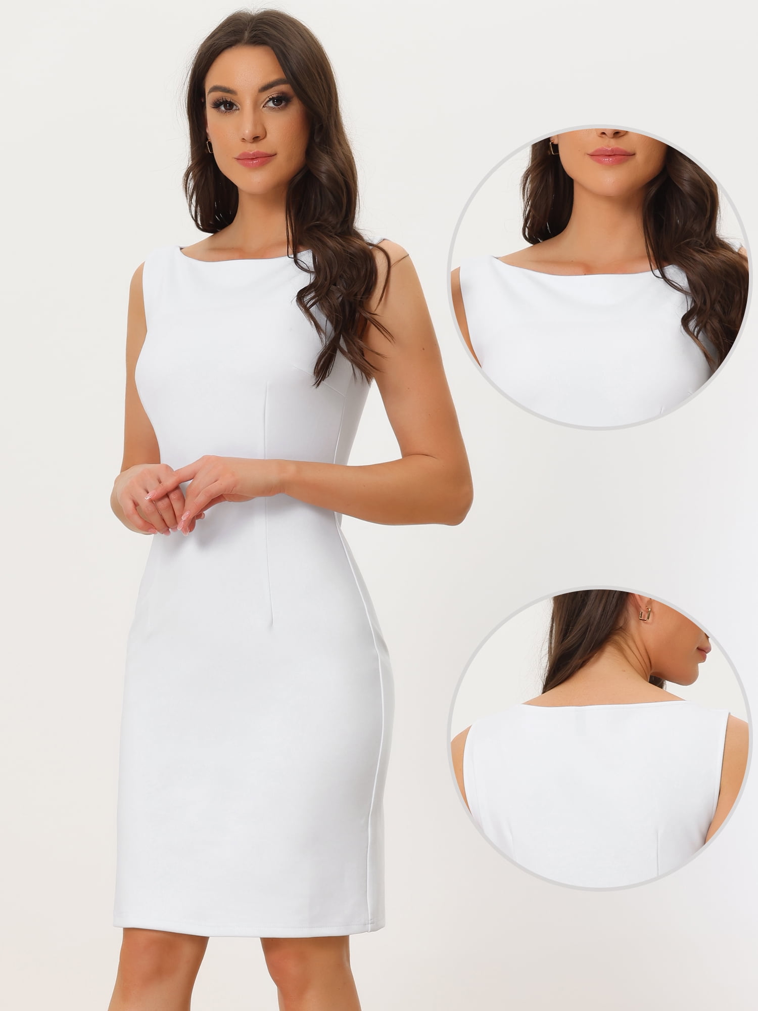 DARING DIVA Sleeveless Sheath Dress Boat Neck Casual Office Dresses XS White