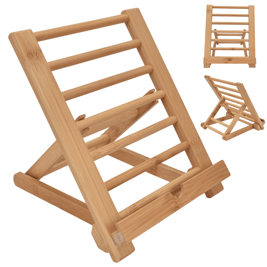Delaman Folding Tablet Stand Bamboo Universal Desktop Tablet Holder for 4 to 13 inch Phone