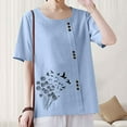 thumbnail image 5 of successthop Womens T Shirts V Neck Casual Loose Plus Size Tops Breathable Button Short Sleeve Shirts Floral Outfits Blue, 5 of 7