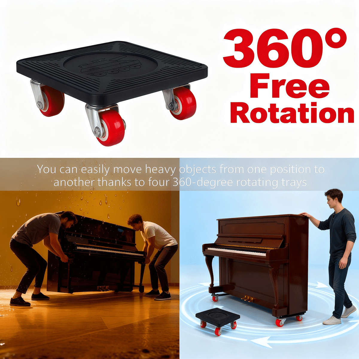 ZHIJYBO Furniture Dolly, Heavy Duty Furniture Lifter & Furniture Movers Hand Tools Set,  Alloy Heavy Duty Furniture Movers, 360°Small Flat Dolly Furniture Movers With Wheels, 880 Lbs Capacity, Black
