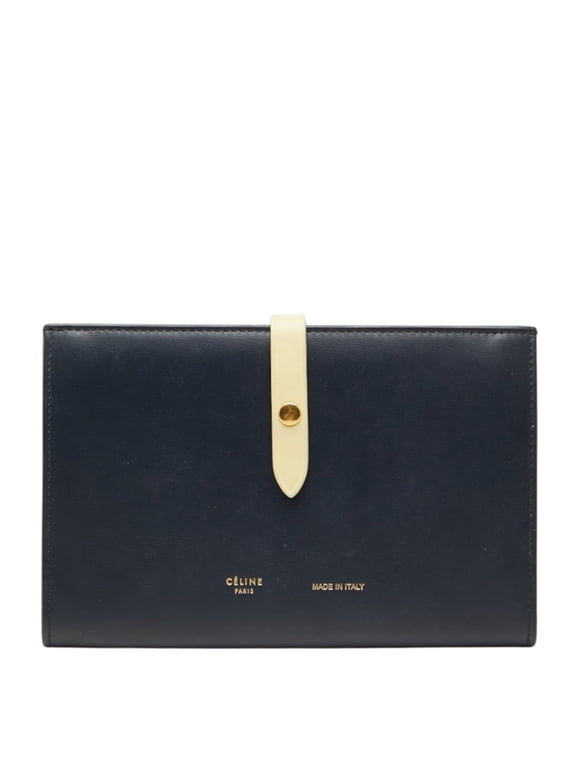 Pre-Owned Celine Strap Medium Multifunction Long Wallet, Navy Yellow Leather, Women's CELINE