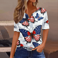 thumbnail image 2 of Women's Patriotic American Flag Print 250th Anniversary USA Shirt V-Neck Button T-Shirts, 2 of 4