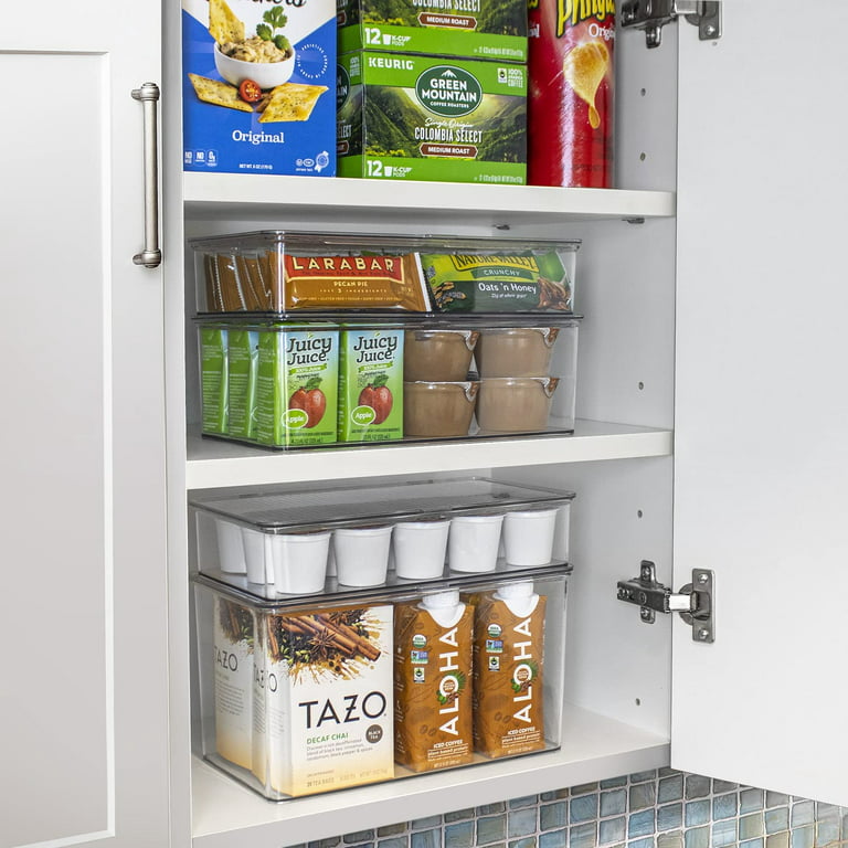 6 PCS Food Storage Bins with Handles, Vtopmart Clear Plastic Pantry  Organizer, Medium