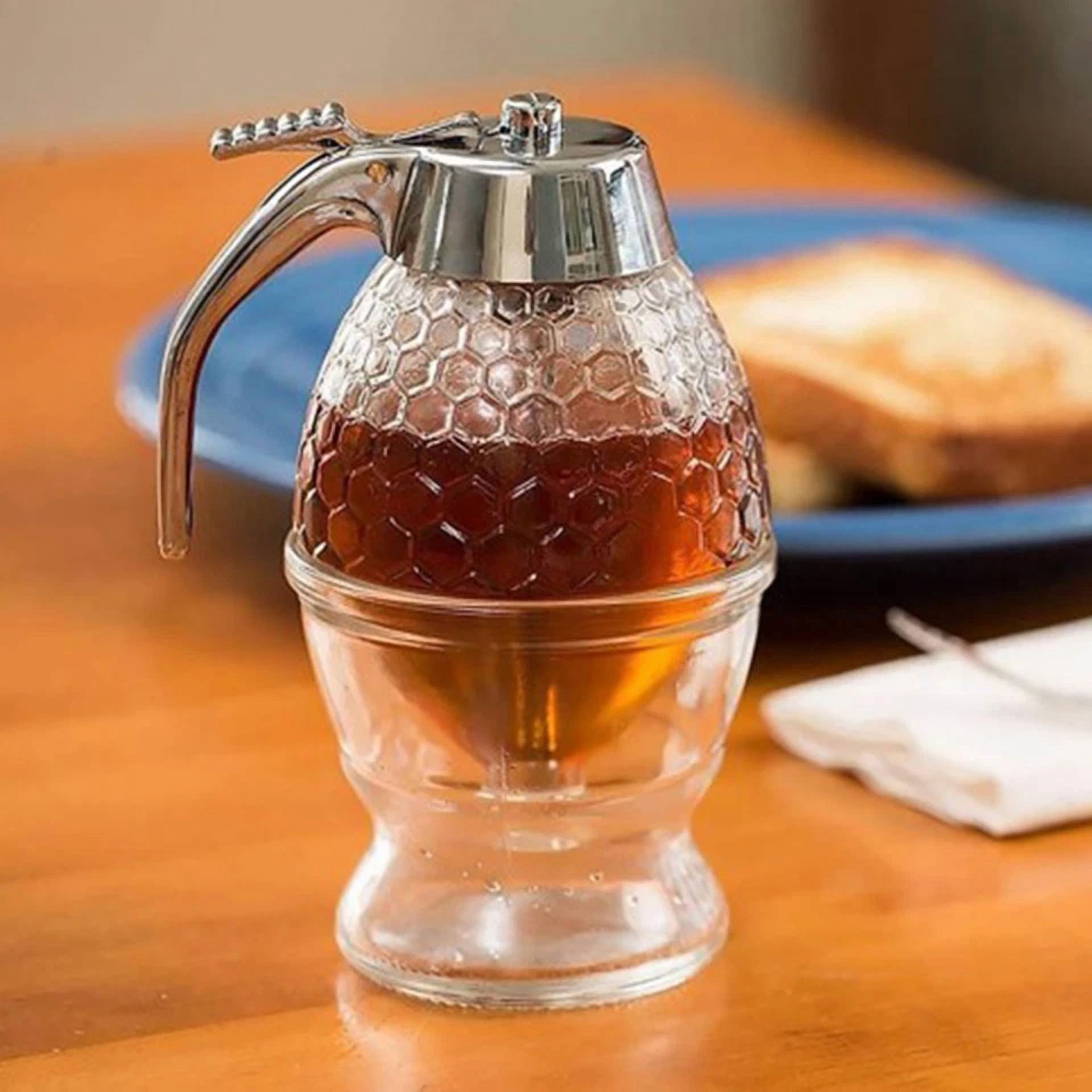 Honey Dispenser No Drip, Maple Syrup Dispenser, Honey Jar With Stand, 8 Oz Pot