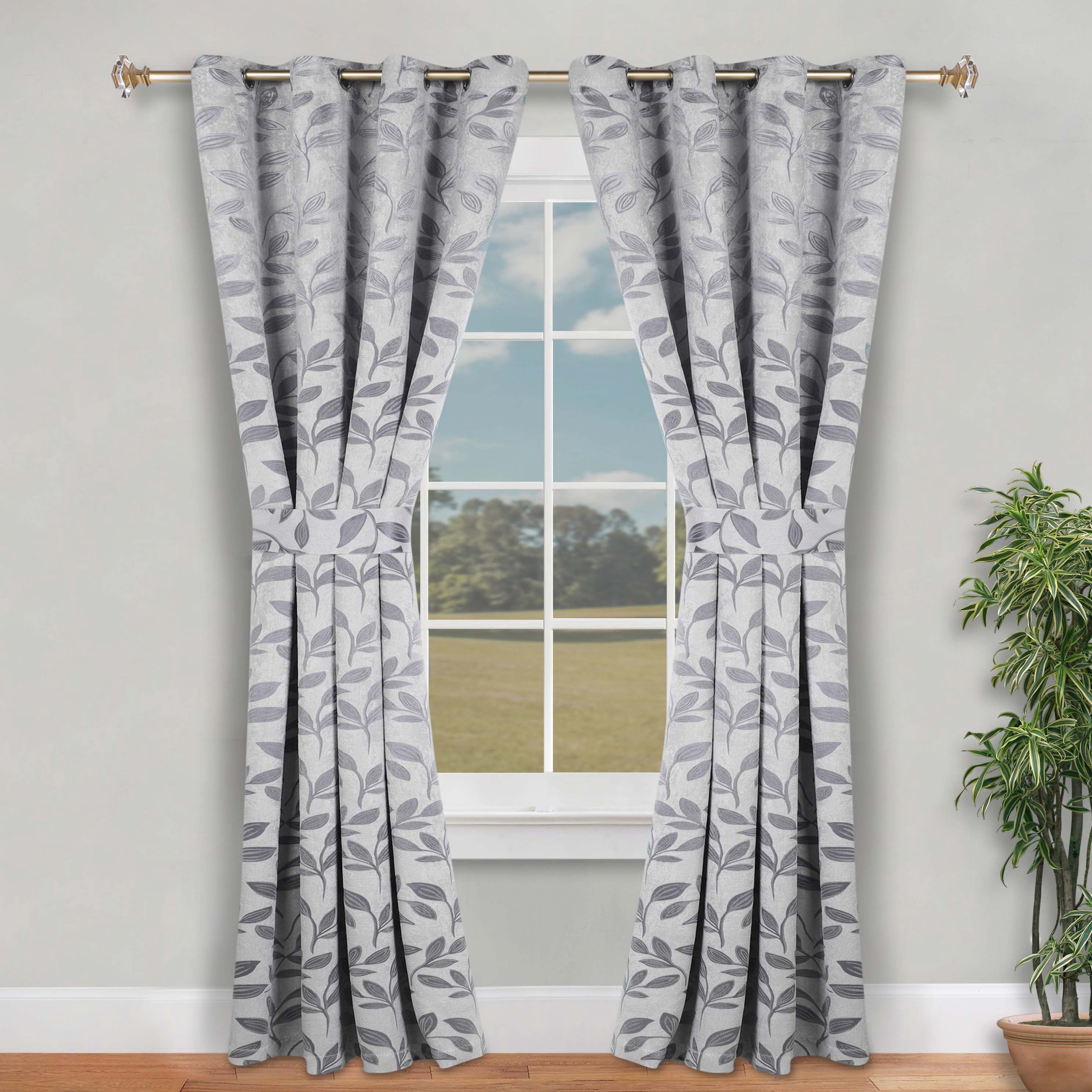 Superior Blackout Leaves Curtains Set of 2, Light Filtering Grommet Curtain Panel Set, Grey, 46"W x 84"L