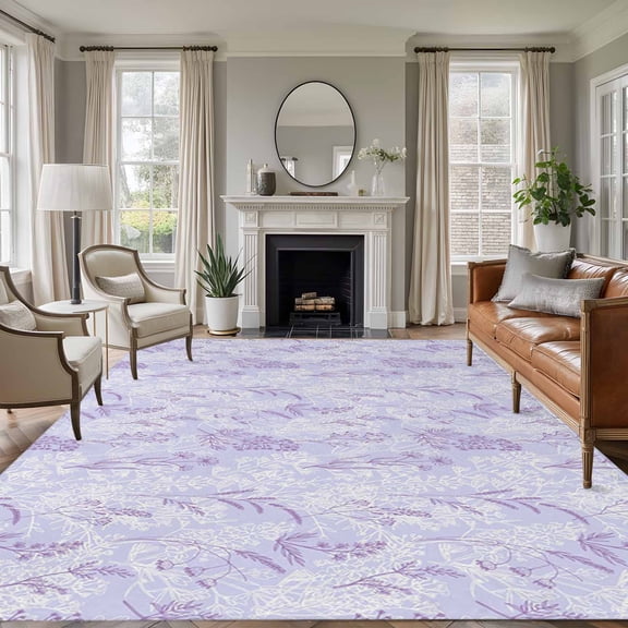 Light Purple Flowers Area Rugs 6'x9', Washable Small Throw Rugs for Kitchen Dining room, Spring Vintage Flowers Rustic Plants Indoor Outdoor Rug Non-Slip Low Pile Carpet Runner Reversible Floor Mats