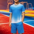 thumbnail image 2 of Odeerbi Niños Niñas Rápido Seco Juego de Entrenamiento de Fútbol Gradiente Geométrico Impresión Cuello En V Camiseta Shorts Conjunto Atlético Para 5-17 Años, 2 of 8