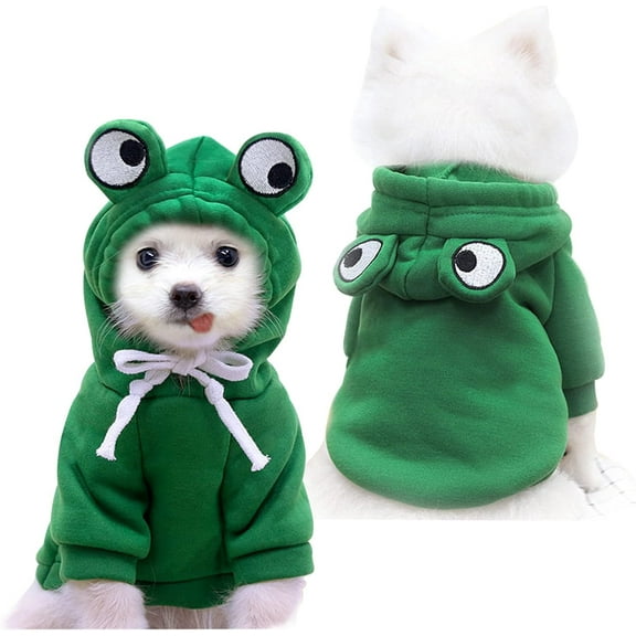 Pekkaxy Dog Hoodie Basic Sweater Coat Cute - Frog Shape Warm Jacket Pet Cold Weather Clothes Outfit Outerwear for Cats Puppy Small Medium Dogs