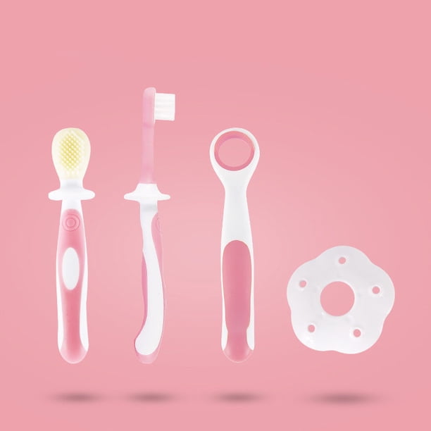 Juego de limpiador de lengua para bebés/escudo de seguridad + raspador para recién nacidos + cepillo de dientes suave + cepillo de dientes de entrenamiento de silicona para niños, bebés y niños pequeños Ormromra LRWJ394-2