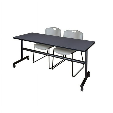 UPC: 0192357023396 | 72  x 30  Flip Top Mobile Training Table- Grey and 2 Zeng Stack Chairs- Grey