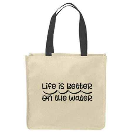 

Canvas Tote Bags Life is better on the water waves sailing boating nautical travel Reusable Shopping Funny Gift Bags