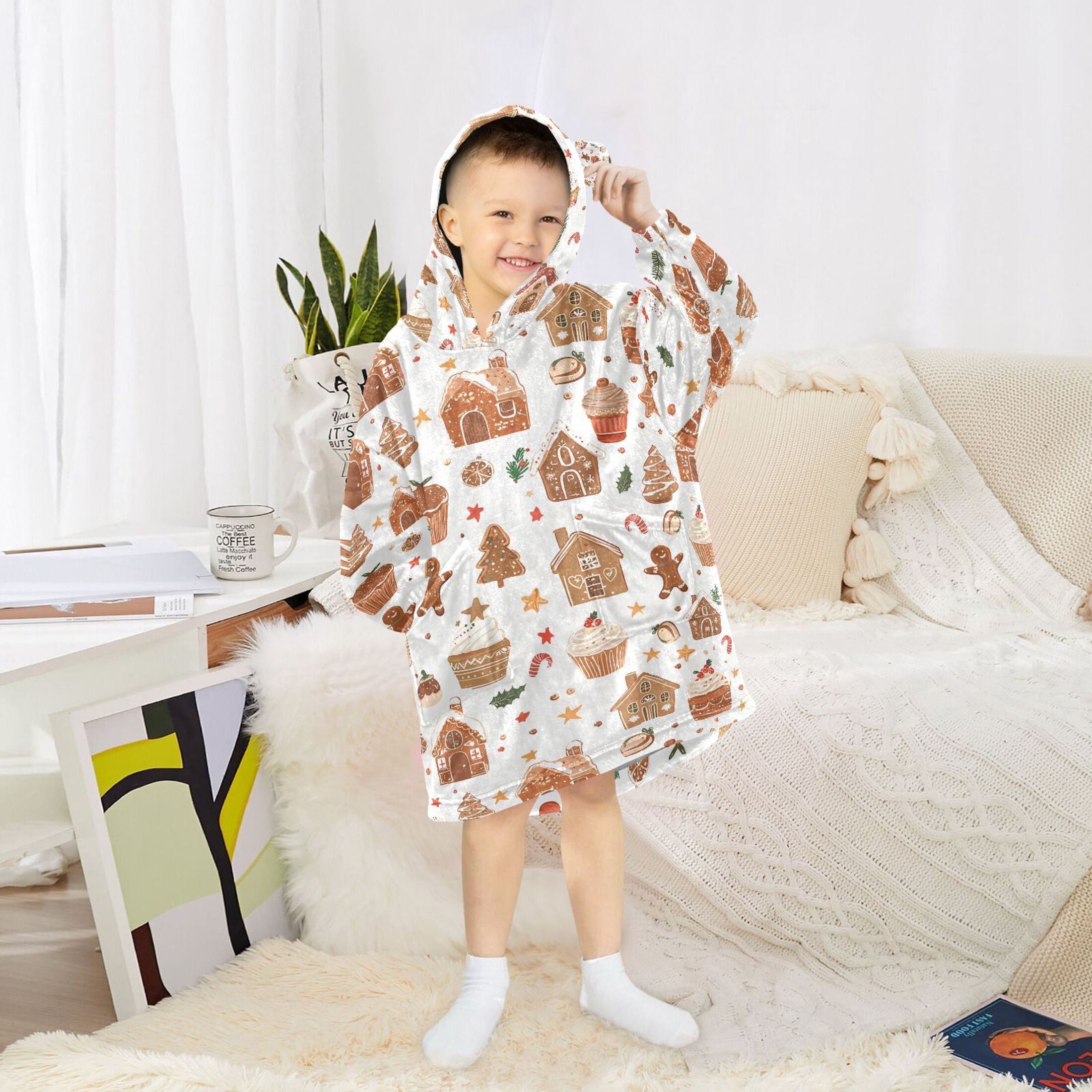 joogoo Wearable Blanket Hoodie for Gingerbread Christmas Cakes Oversized Sherpa Hooded 3-14 YR M
