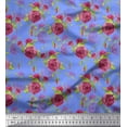 thumbnail image 1 of Soimoi Blue Cotton Duck Fabric Leaves & Austin Rose Floral Printed Fabric 1 Yard 56 Inch Wide, 1 of 3