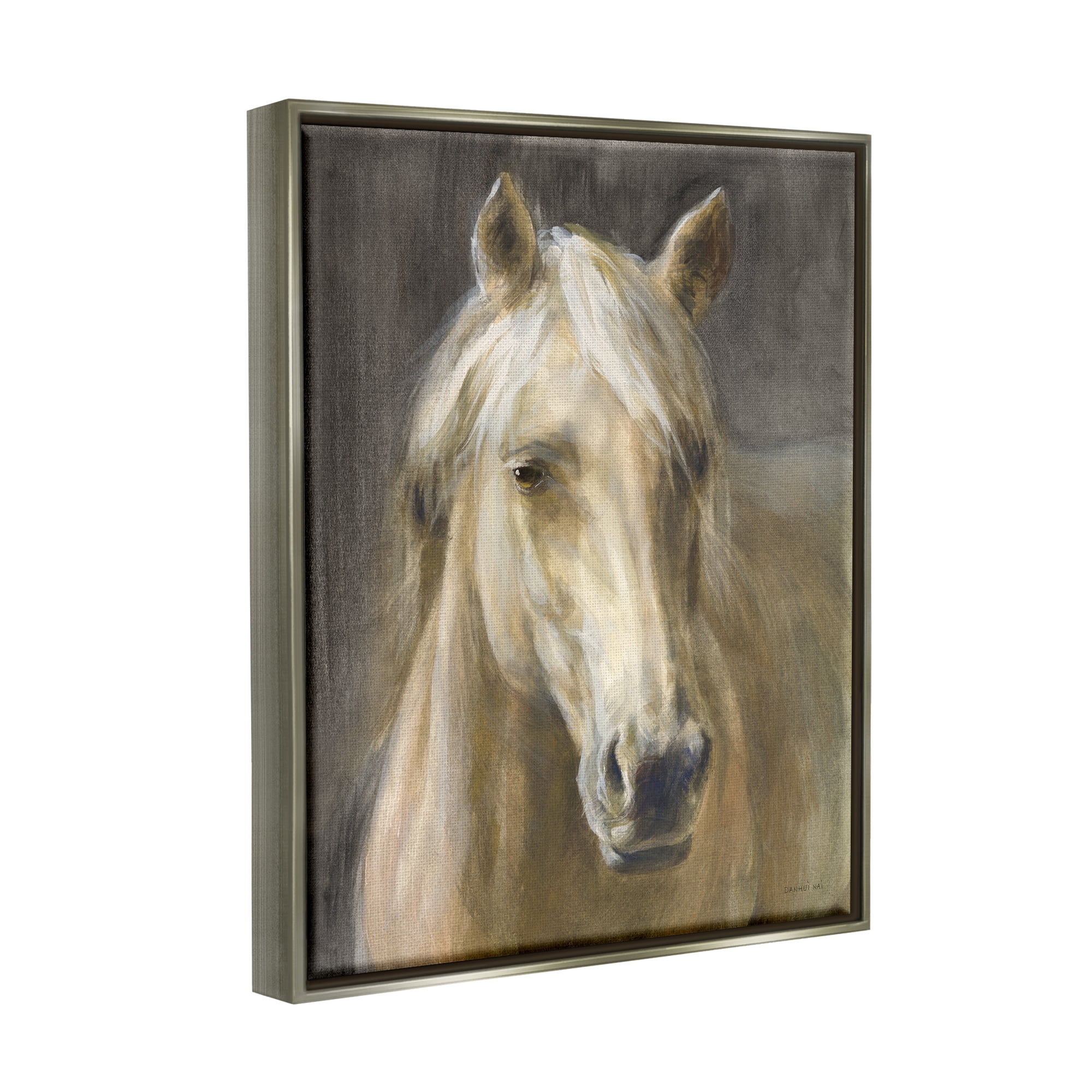 Stupell Industries Palomino Horse Portrait Animals & Insects Painting Gray Floater Framed Art Print Wall Art, 25 x 31