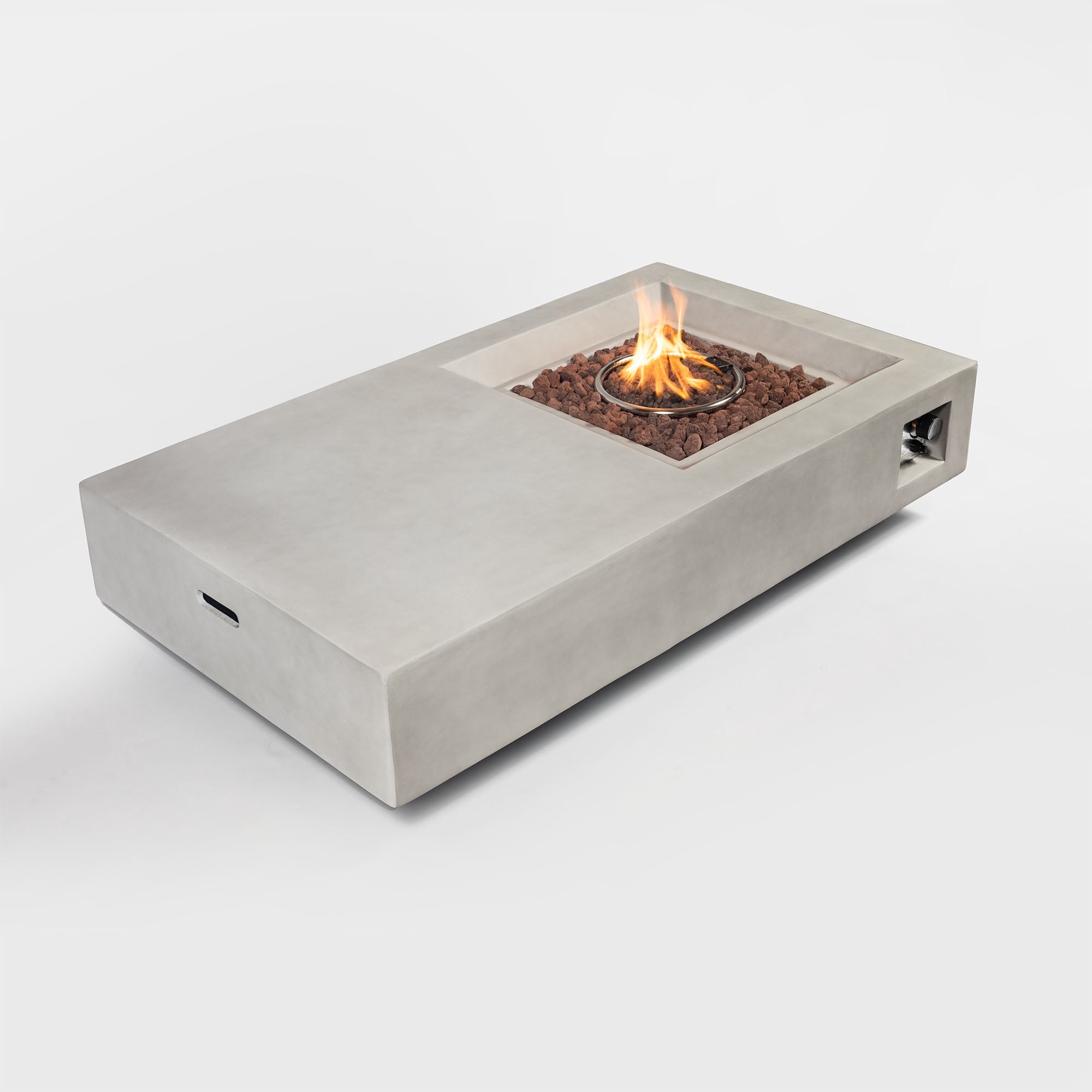 E-Western 60" Propane Fire Pit Table with 50,000 BTU Rectangular Concrete Design, Adjustable Flame, Lava Rocks and Rain Cover for Outdoor Patio Garden Backyard