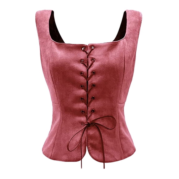 BELTNOV Women's Sleeveless Vintage Lace Up Vest Slim Fitted Shaping Tops Casual Daily Wear Stage Performance Fashion Outfits Red