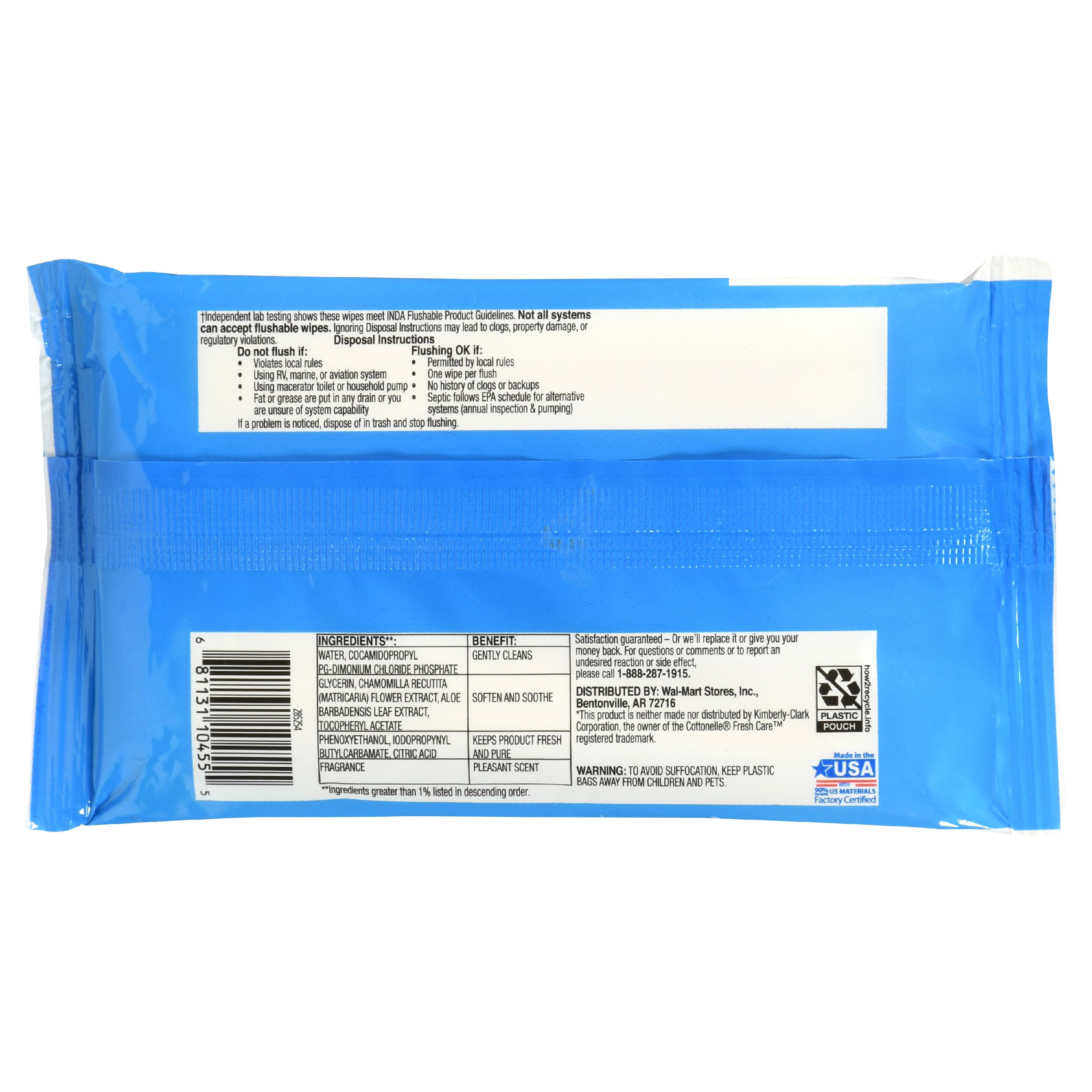 Great Value Flushable Wipes, Fresh Scent, 42 Ct, 3 Pack