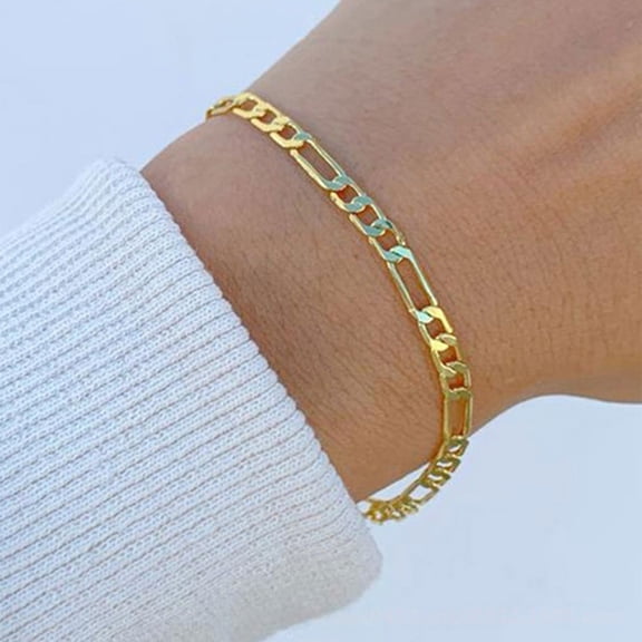 Figaro Link Chain Bracelet For Men Women, 14K Gold Filled Sleek Profile Classic Understated Craft Jewelry