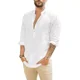 thumbnail image 3 of Camisa Cuello Mao Lino Hombre Casual Manga Larga Slim Fit, 3 of 8